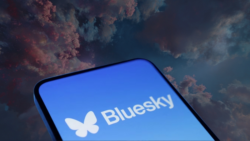 Bluesky banner on a smartphone screen with a dark sky background
