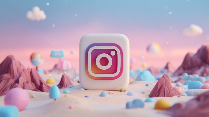 3D Instagram logo in a colorful landscape background, representing the Instagram Reels size guide