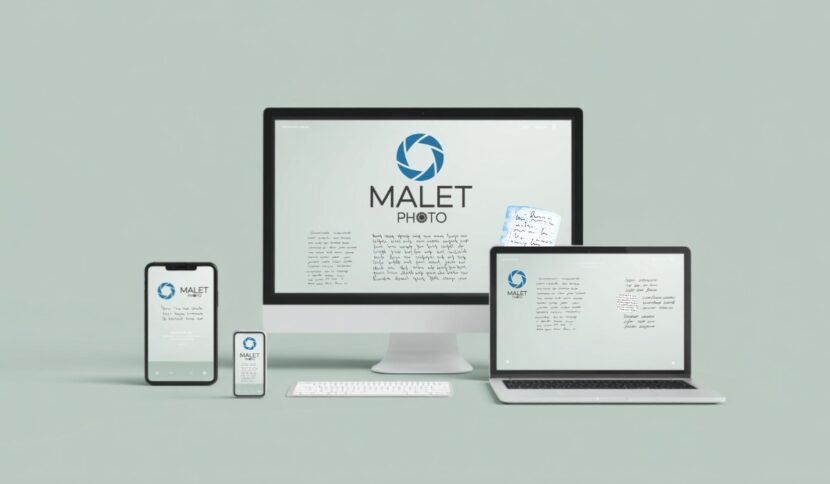 A logo displayed consistently on multiple devices including a desktop, laptop, tablet, and smartphone, illustrating how logo sizes adapt across different platforms